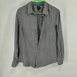 Talbots Petites Black and White Checkered Button-Up Shirt 10P